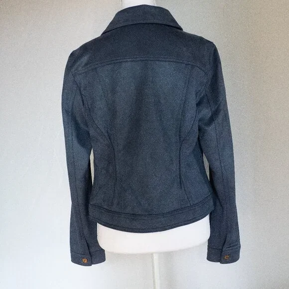 White House Black Market Faux Suede Flirty Jacket Small - Deep Blue - Picture 2 of 14